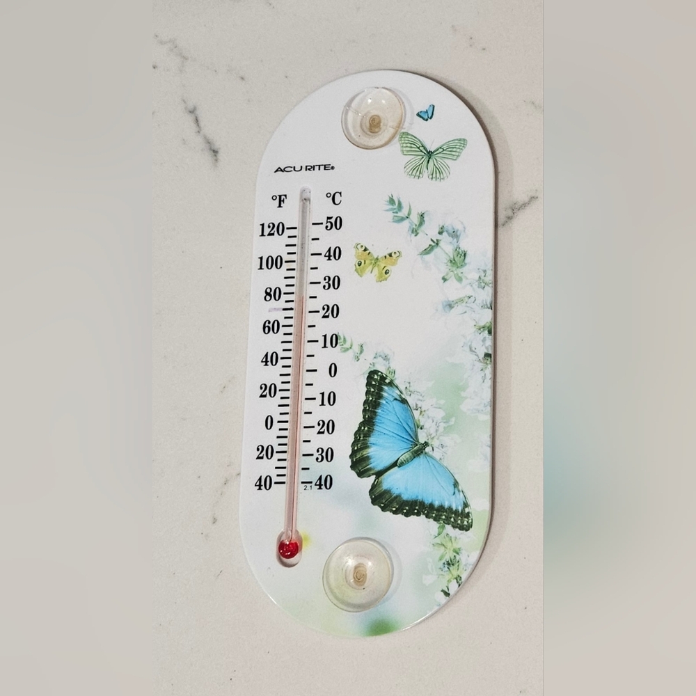 Vintage Window Thermometer Butterfly Suction Cup Indoor Outdoor